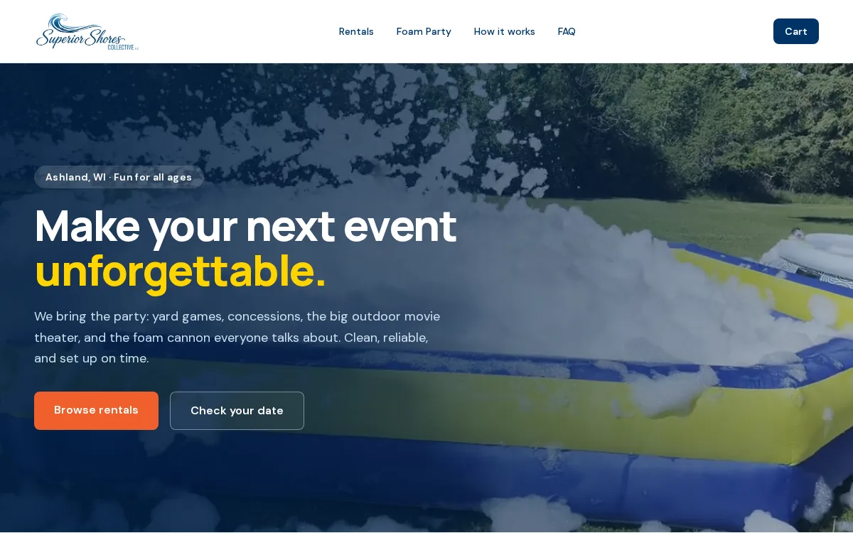 Superior Shores Collective — Party & Event Rentals website screenshot