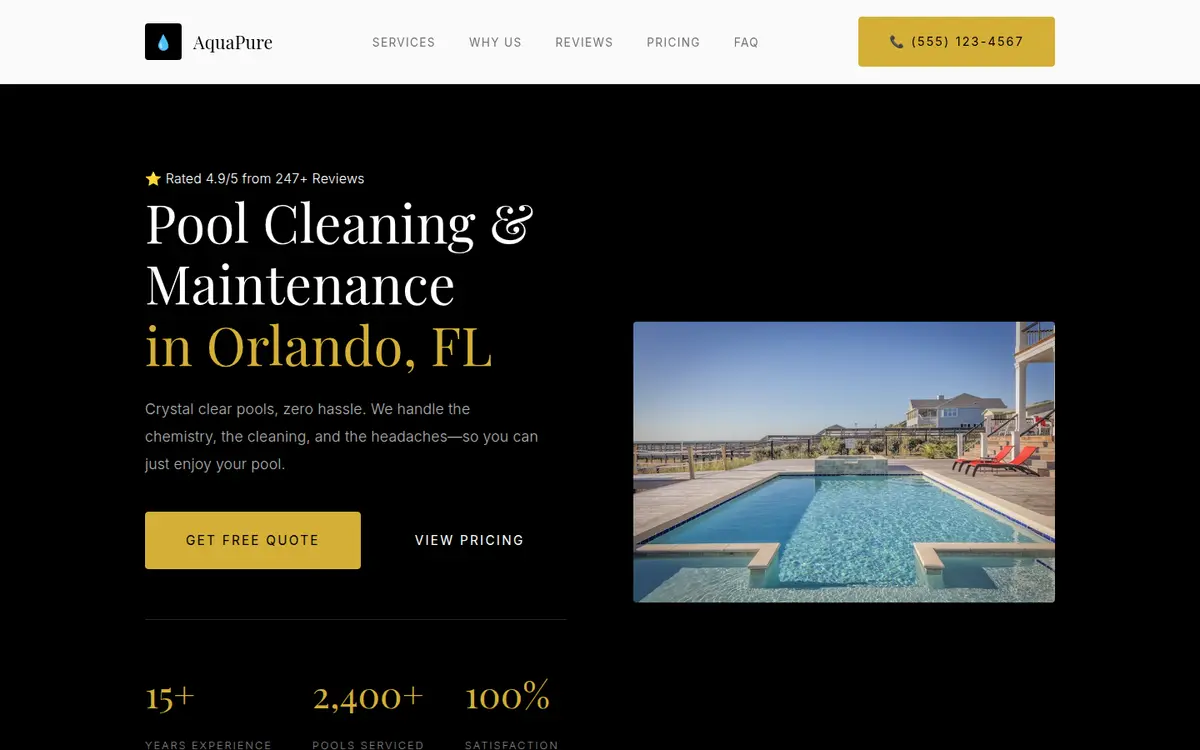 Pool Cleaning Template — Pool Services website screenshot